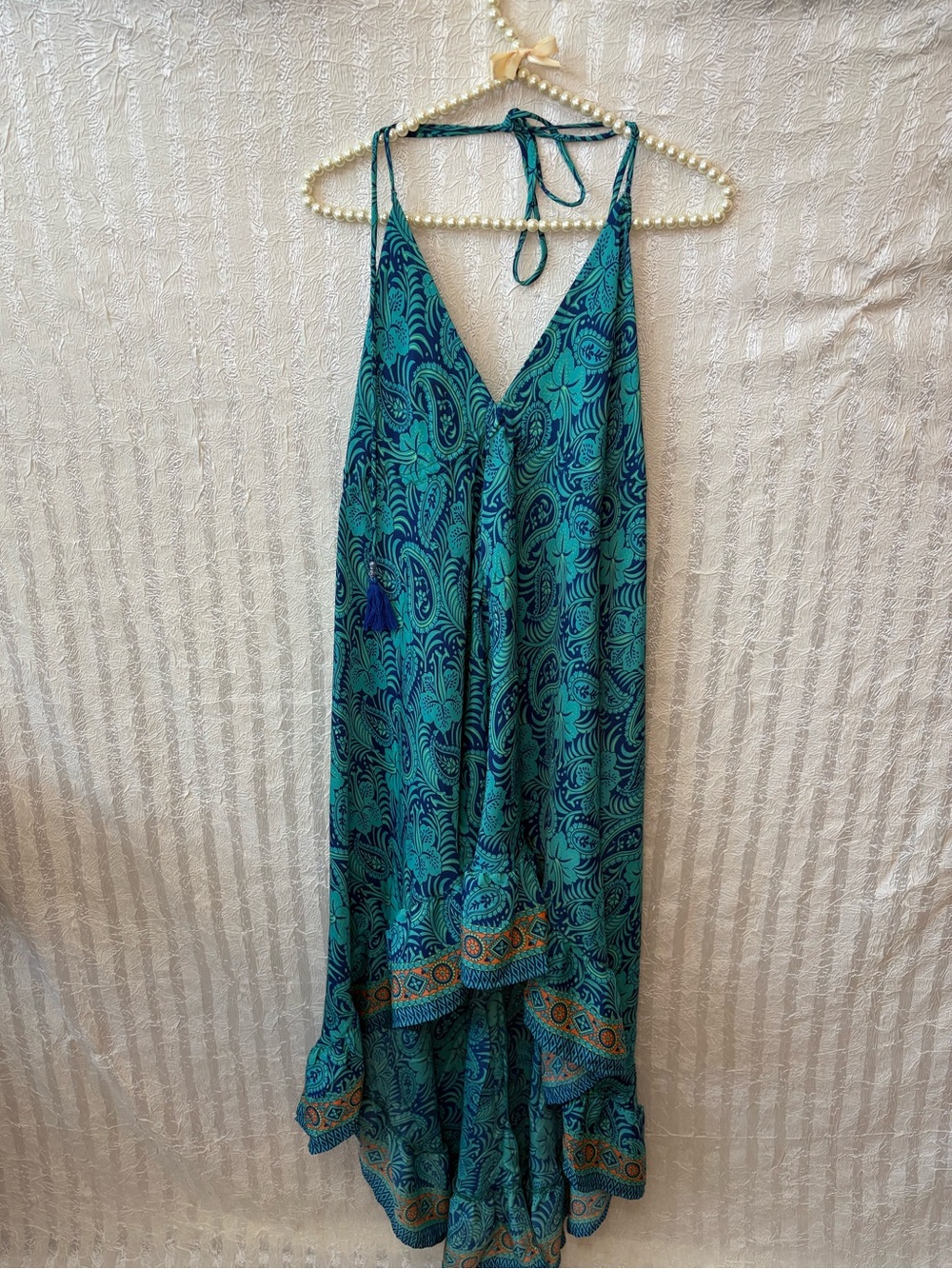 Teal & Navy Paisley Halter Maxi Boho Dress